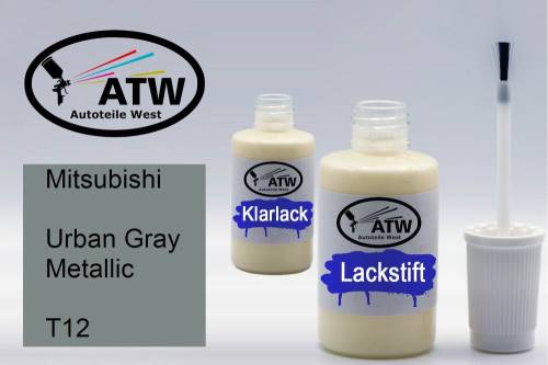 Mitsubishi, Urban Gray Metallic, T12: 20ml Lackstift + 20ml Klarlack - Set, von ATW Autoteile West.